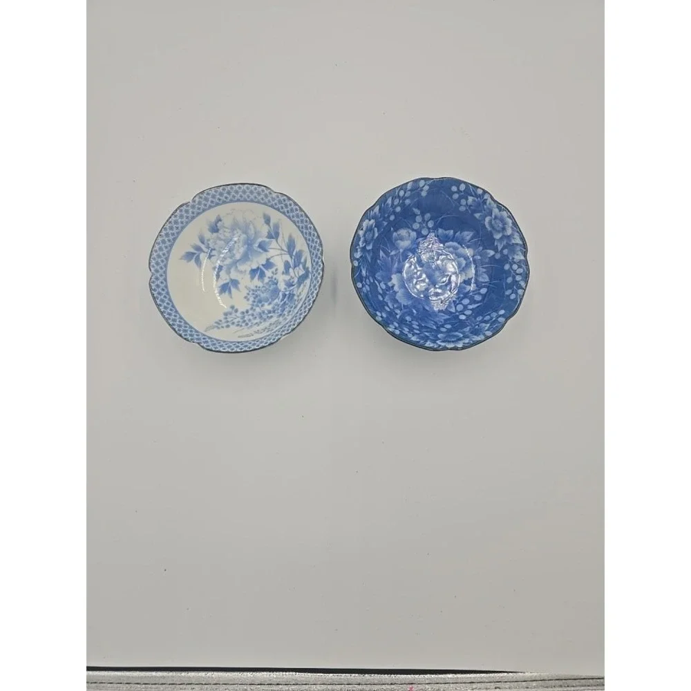 Two Vtg. Japanese Takahashi‎ Porcelain Cobalt Blue Floral Elegant Dishes